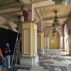 Fake pillars being removed